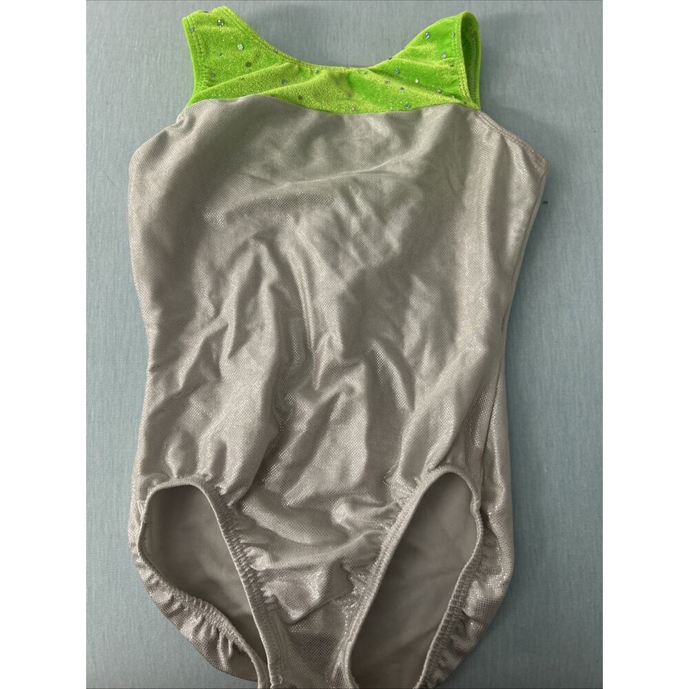 Motion Wear Silver & Green Gymnastics Leotard Child’s Size 8-10